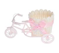 CLISPEED Panier à Fleurs Décoratif Tricycle Rose Petit Format 20x10x10 Cm en Plastique Robuste Tressé Imitation Rotin, Jardinière Rustique Polyvalente pour Décoration de Table Mariage