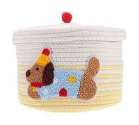 CLISPEED Panier à Jouets Pour Chien Tressé En Corde De Coton Avec Couvercle Petit Modèle Jaune Et Blanc Organisateur Décoratif Pour Voiture Rangement Des Accessoires Canins