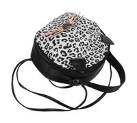 CLISPEED Paquet à Main Rond Petit en PU Motif Léopard Design Oreilles de Chat, Capacité Spacieuse, Adapté pour Sorties et Loisirs des Filles et Femmes Noir Blanc