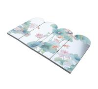 CLISPEED Paravent Miroir Pliable en Acrylique avec Impression Fleur de Lotus, 4 Panneaux, Design Élégant Chinois, Gain de Place pour Espace Privé, pour Étude ou Yoga