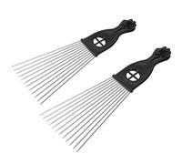 CLISPEED Peigne à Cheveux Large en Acier Inoxydable 2pcs Poignée en Plastique, Forme en Éventail, Massage Confortable, pour Salon et Barbier