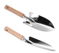 CLISPEED Pelles de Jardin pour Transplantation et Désherbage en Acier Inoxydable Lot de 2 Manches en Bois, Truelles Légères Outils pour Jardinage Extérieur et Cour