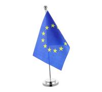 CLISPEED Petit Drapeau de Table de L'union Européenne avec Support Stable, Base Robuste, Dimensions Compactes, Décoration Bureau et Fête, Drapeau de Bureau Européen pour Espace de Travail,
