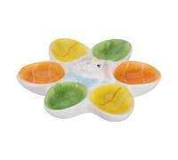 CLISPEED Plateau à Œufs de Pâques en Céramique à 6 Compartiments, avec Insert pour Œufs Mimosa en Forme de Lapin - Plat de Service Décoratif pour Les Repas de Pâques en Famille.