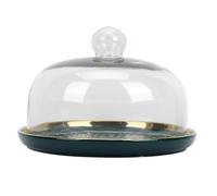 CLISPEED Plateau de Service pour Desserts avec Cloche Verre Assiette de Rangement pour Fruits et Snacks Plateau à Gâteau Élégant Vert avec Bord Doré