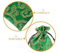 CLISPEED Pochette de Rangement en Soie Brodée Verte 10X13 CM pour Bols Chantants Bijoux et Petits Objets Paquet à Cordon Multifonctionnel Pochette Asiatique Traditionnelle Solide et