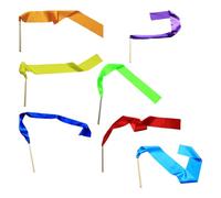 CLISPEED Rubans de Gymnastique Rythmique pour Garçon et Filles 7 Pièces de Rubans de Soie Colorés Poignées en Bois Naturel Banderoles de Danse Artistiques pour Entraînement Gymnastique et