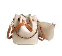 CLISPEED Sac Bandoulière Femme PU Beige Sac Seau à Cordon Multifonction pour Voyage et Shopping