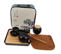 CLISPEED Service à Thé de Voyage Céramique Noire Théière Kung Fu Portable avec Théière et Tasses Pratique pour Maison et Extérieur avec Housse de Transport