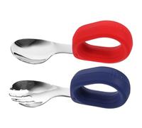 CLISPEED Set Couverts Garçon Fille Inox Fourchette et Cuillère Courbée Manches Courts Rouge Bleu Adaptée Apprentissage Alimentation Infantile Léger et Sûr pour Tout-petits