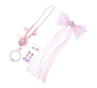 CLISPEED Set de Bijoux pour Garçon Fille Fille avec Accessoires Sirène Princesse Coquillages Perles Clips Noeud Collier Bracelet Bague et Boucles Oreilles Ensemble Rose pour Jeu de Rôle et