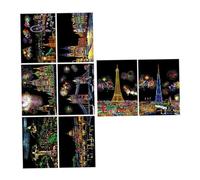 CLISPEED Set de Papier à Gratter pour Dessin Créatif Ville de Nuit DIY avec Motifs Colorés Cachés Carnet de Loisirs Créatifs pour Garçon Fille et Adultes