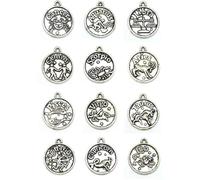 CLISPEED Set de Pendentifs Ronds en Alliage Argenté Signes du Zodiaque Lot de 12 Breloques Délicates à Suspendre pour Création de Bijoux Diy pour Colliers et Bracelets