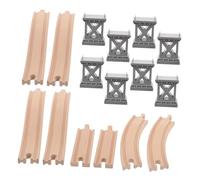 CLISPEED Set Extension Circuit Bois avec Pont et Piliers Incurvés Accessoire Compatible Rails de Train Bois pour Garçon Fille Éducatif et Créatif pour Table de Jeu
