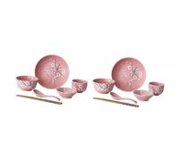 CLISPEED Set Vaisselle Complet Japonais Céramique Rose Délicate pour Maison Service Dîner avec Bols Assiettes Couverts et Tasses Ménagère Table pour Usage Quotidien et Cadeau