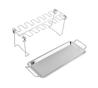 CLISPEED Support de Poulet Acier Inoxydable Fentes avec Plateau Collecteur Rôtissoire pour Cuisses et Ailes Adapté Au Grill et Four pour Barbecue Extérieur et Pique-