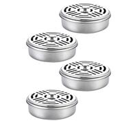 CLISPEED Support pour Spirale Moustique Boîte Creuse Ronde Couvercle Pratique en Acier Inoxydable Argenté Texture Lisse, Lot de 4 Pièces pour Maison et Extérieur
