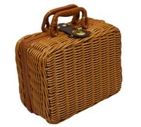 CLISPEED Valise Rétro Tissée Rotin Imitation Boîte Rangement Cosmétique Portable avec Poignée Petit Organisateur Maquillage Vintage Solide Capacité Spacieuse et Design Pratique