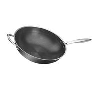 CLISPEED Wok Inox avec Double Poignée Structure Nid Abeille Antiadhésive Compatible Induction Poêle Multifonction Résistante pour Cuisine Quotidienne