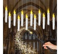 CLIUNT 12pcs Bougies à LED Flottantes avec Télécommande Baguette Magique, Bougies Magiques à Suspendre, Bougie Flottantes Magiques Suspendues,Lumière Chaude Vacillante, pour église, fête, Christmas