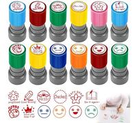 CLIUNT 12PCS Tampons Enseignants, Plastique Tampon Auto Encreur, Auto-encreurs Tampon Encreur Enfant pour Cadeau Professeur Tampons Ecole Avec Boîte pour Encourager Élèves