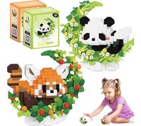 CLIUNT Briques de Construction Panda, 2 pcs Ensemble de Fleurs en Briques, Mini Bloc de Construction Panda pour Animaux Mignon Panda Bricks Cadeaux pour Adultes et Enfants