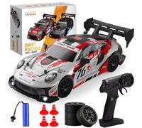 CLIUNT Voiture télécommandée 1:24 Scale Drift Car 4WD 2,4 GHz RC Drift Voiture de course haute vitesse 20 km/h avec deux batteries LED High Speed Racing Sport Toy Cars (noir)