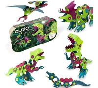 Clixo Dino Adventure Pack - Jeu de construction magnétique avec dinosaures - 36 pièces flexibles pour créer des figurines 3D - Jouet Stem éducatif pour enfants
