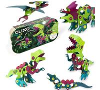 Clixo Dino Adventure Pack - Jeu de construction magnétique avec dinosaures - 36 pièces flexibles pour créer des figurines 3D - Jouet Stem éducatif pour enfants