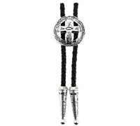 CLJ - Bolo tie, Cravate Texane - Croix et cercle - Style Texan, Danse Country, Cowboy, Far West Américain, Western Vintage - Argenté uni