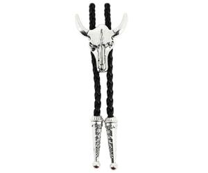 CLJ - Bolo tie, Cravate Texane - Tête de vache - Style Texan, Danse Country, Cowboy, Far West Américain, Western Vintage - Argenté uni