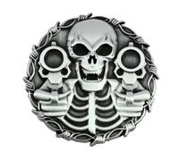 Clj Charles Le Jeune Pin's Squelette - 2 Guns For Hell - Bicker - D4,7cm - Tête de mort - qualité de finition - Epingle - Broche - Badge - PINS GOTHIQUES