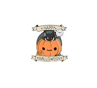 CLJ - Pin's - Happy Halloween, Chaton dans la citrouille - Orange - Unisexe - Gothique - qualité de finition - Epingle - Broche -