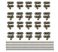 CLKE 20pcs Lotquet Crochet Bronze à Gauche et à Droite, Fermoir Boite en Bois,Verrouillages en Corne à Coffre en Métal,avec 80 Vis,pour Boîte à Bijoux, Boîte à Vin