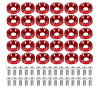 CLKE 30 Pcs Rondelle Anodisé,Rondelle Aluminium Anodisé Carénage avec Vis,Utilisé pour La Décoration du Cadre de Plaque d'Immatriculation,La Modification de Voiture JDM（Rouge,6MM）