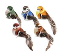CLKE 5Pcs Oiseau Decoration,Oiseaux Decoratifs Exterieur Realiste,avec Clip d'Instalation,Oiseaux Artificiels en Plumes Colorés Faits à La Main,pour Ornement Jardin,Forêt Décoration