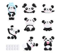CLKE 8Pcs Figurines de Panda,Mini Panda Figurine Animaux Décoration,avec Stikers Invisibles,pour Décorations Gâteau Anniversaire,Intérieure de Voiture