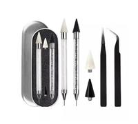 CLKE Lot de 2 stylos à strass à double extrémité, outil de sélection de strass, stylo de peinture diamant avec 2 pointes de cire supplémentaires et 2 pinces à épiler pour nail art, cristaux