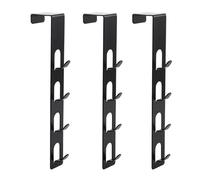 CLKE Lot de 3 crochets de porte noirs à suspendre - Crochet de porte intérieur - Long crochet de porte - Crochet vertical de 4 crochets en métal - Pour chapeaux, vestes, sacs, parapluies