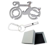 CLKE Outil Multifonction Vélo 10 en 1,Porte Cle Velo avec Siffler,Ouvre-Bouteille,Ouvre Bouteille Velo,Multitool Velo Compact en Alliage d'Aluminium pour Randonnée VTT,Cadeau Cycliste(Argent)