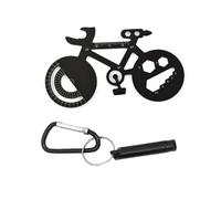 CLKE Outil Multifonction Vélo 7 en 1,Porte Cle Velo avec Siffler,Multitool Velo Compact en Alliage d'Aluminium,Petit Couteau, Rapporteur, Règle Métrique,Ouvre Bouteille Velo(Noir)