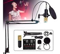 CLLBANT Ensemble de Microphones à condensateur, kit de Streaming, Microphones, pour podcasting avec Carte Son en Direct, Microphones vocaux à Bras Ciseaux à Suspension réglable