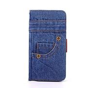 CLLDY Cowboy PU Leather Fashion Phone Case for Iphone X XS XR 11 12 13 Pro Ultra Thin Wallet Flip Cover Strong Magnet Soft Back Cover,Bleu,pour iphone 13
