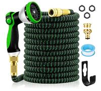 CLMCL Tuyau d'Arrosage Extensible 15M/50FT avec 10 Modèles de Pulvérisation Convient aux Robinets de 1/2" et 3/4" Raccords en Métal Durables pour Jardin, Arrosage, Nettoyage
