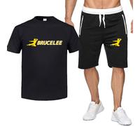 CLMETHE Ensembles de survêtement amples pour hommes pour Bruce Lee, short 2 pièces et costume de chemise, dessus respirants d'été, T-shirt d'entraînement de course à pied,A-XL
