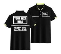 CLMETHE Polo de travail haute visibilité homme femme avec logo personnalisé texte photo équipe t-shirt hautement réfléchissant manches courtes respirant léger vêtement de travail, Black-4XL