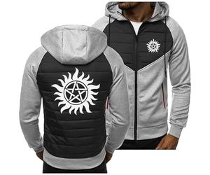 CLMETHE Sweats à capuche patchwork pour hommes pour Supernatural Sweats à capuche Pulls à capuche Vestes à fermeture éclair intégrale Manteaux décontractés d'extérieur avec poches,C Hoodie-Mens M