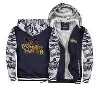 CLMETHE Sweats à capuche pour hommes Outdoor Splicing pour Monster Hunter Pull d'hiver en patchwork polaire épais sweat à capuche pull veste zippée complète manteau grande taille,E Hoodies-Mens 5XL