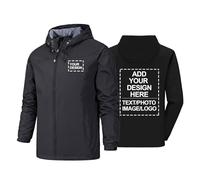 CLMETHE Veste coupe-vent et imperméable personnalisée pour homme et femme veste softshell imperméable avec logo texte et images personnalisables imperméable vêtement de travail,black-m
