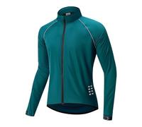CLMETHE Veste de cyclisme pour hommes Jersey léger imperméable imperméable coupe-vent vélo vélo vestes d'équitation course randonnée maillots avec poche zippée,Blue-ASIA2XL/EURXL
